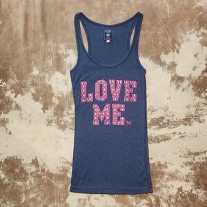 Pink VS Vintage Blue Tank Top. Love Me In Bling. Size: M